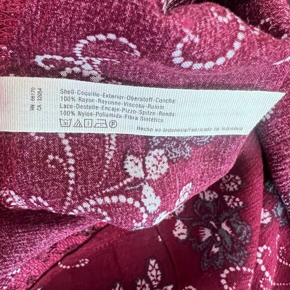 FREE PEOPLE INTIMATELY BURGUNDY LACE FLORAL PRINT SHEER DRESS NIGHTGOWN NWT LG - Picture 15 of 15